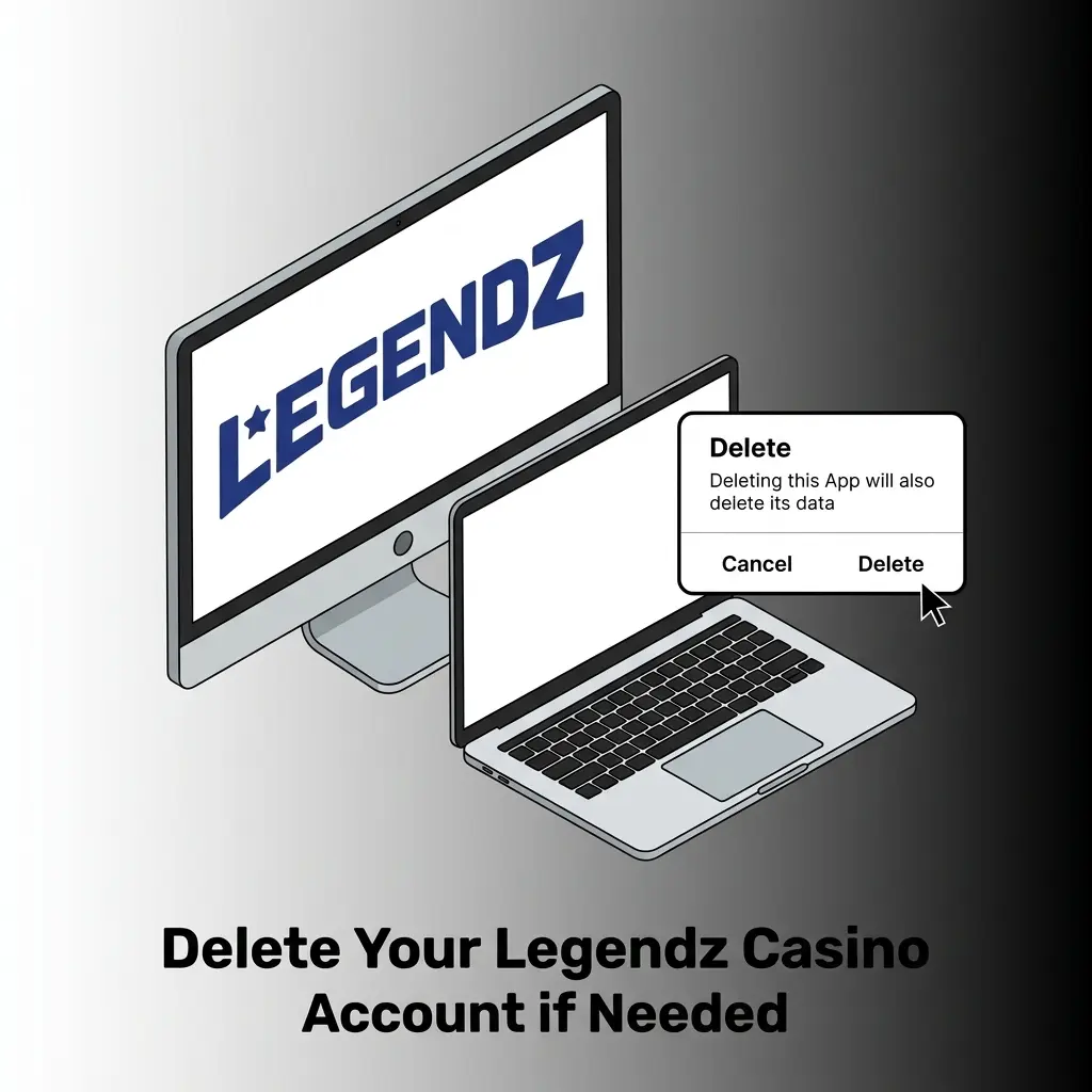 Legendz Casino account deletion process showing steps to contact support, verify identity, and confirm closure