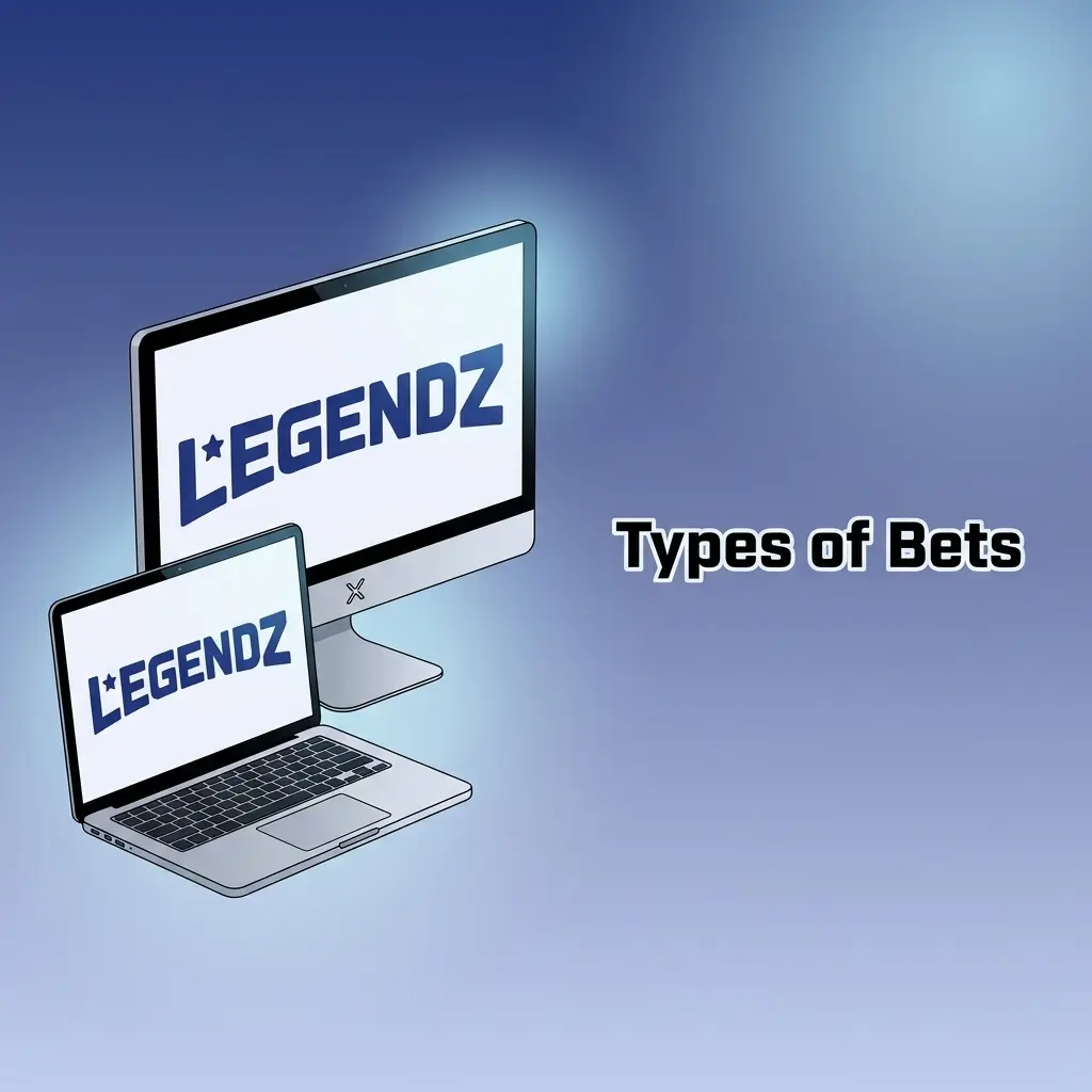 Diagram showing three bet types at Legendz Casino: Single, Express Parlay, and System bets explained