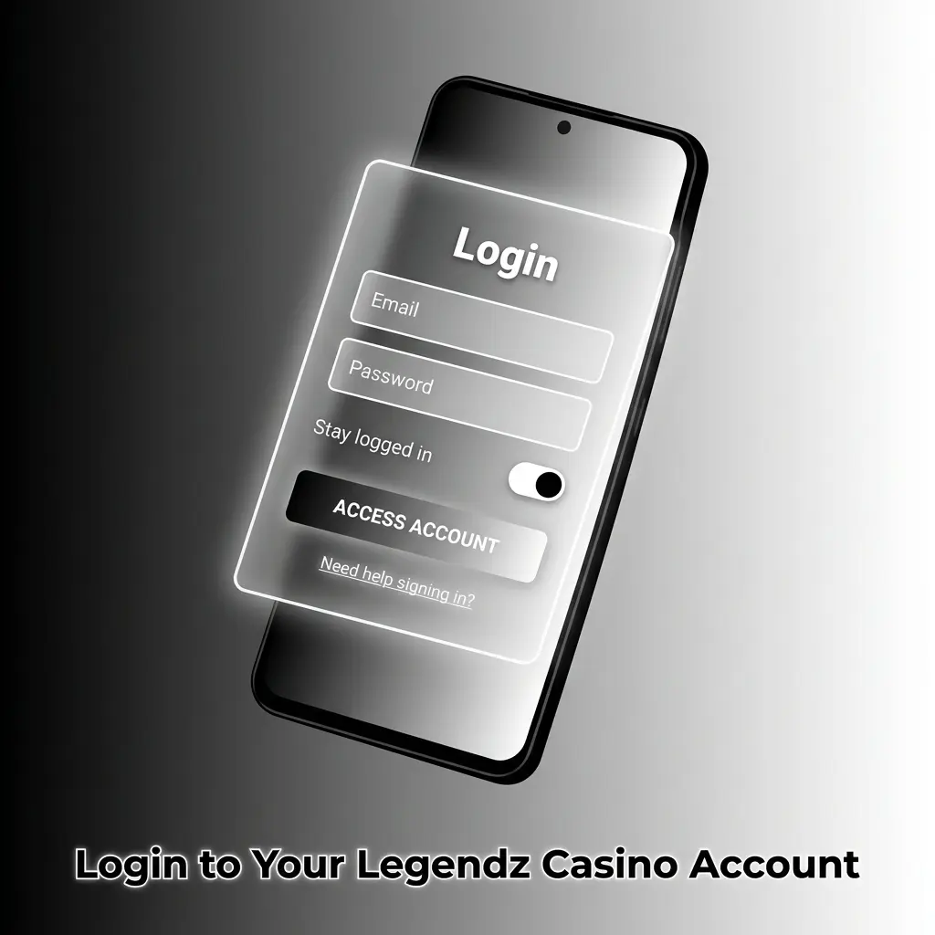 Legendz Casino login page on desktop and mobile showing sign-in fields for email and password access